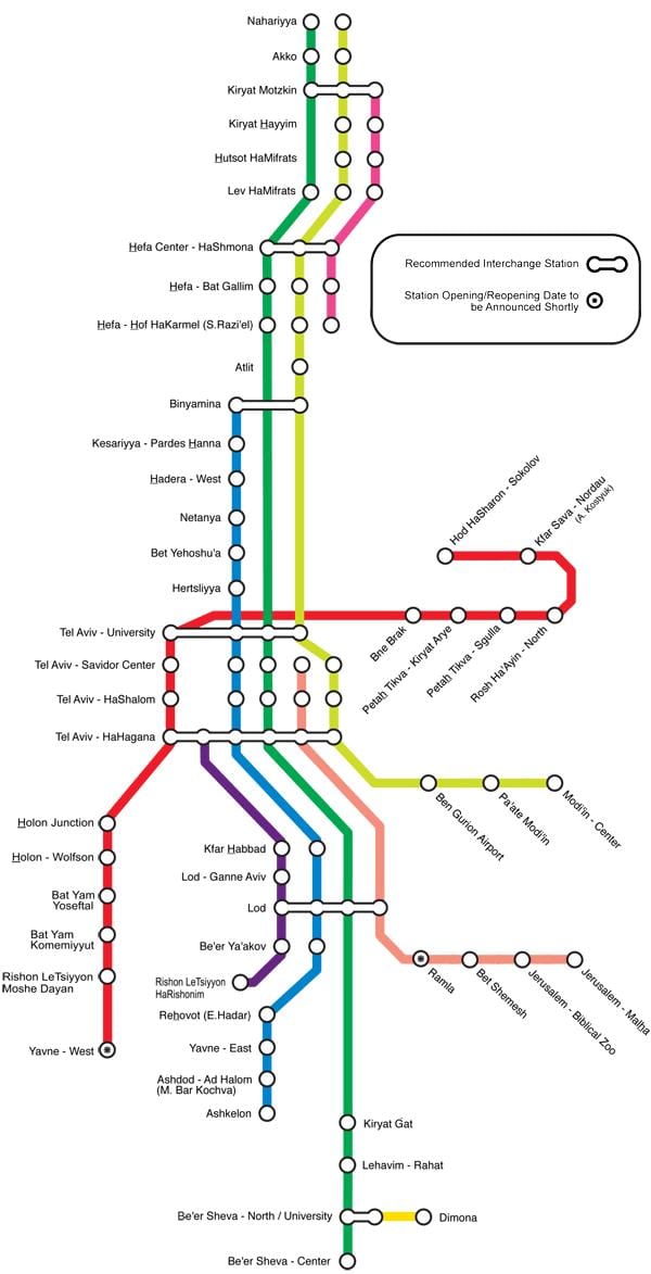 地図のテルアビブ列車