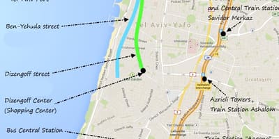地図のテルアビブの公共交通機関